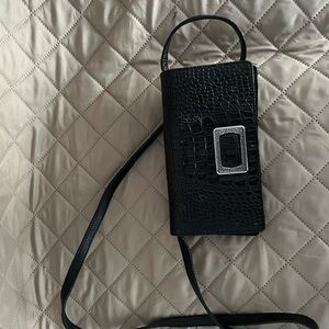 Brighton Black Croc-Embossed Wallet with Silver Accent
